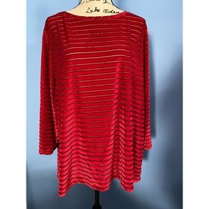 BOGO Jones New York red velvet  striped pull over plus size NWTS 1X & 2X